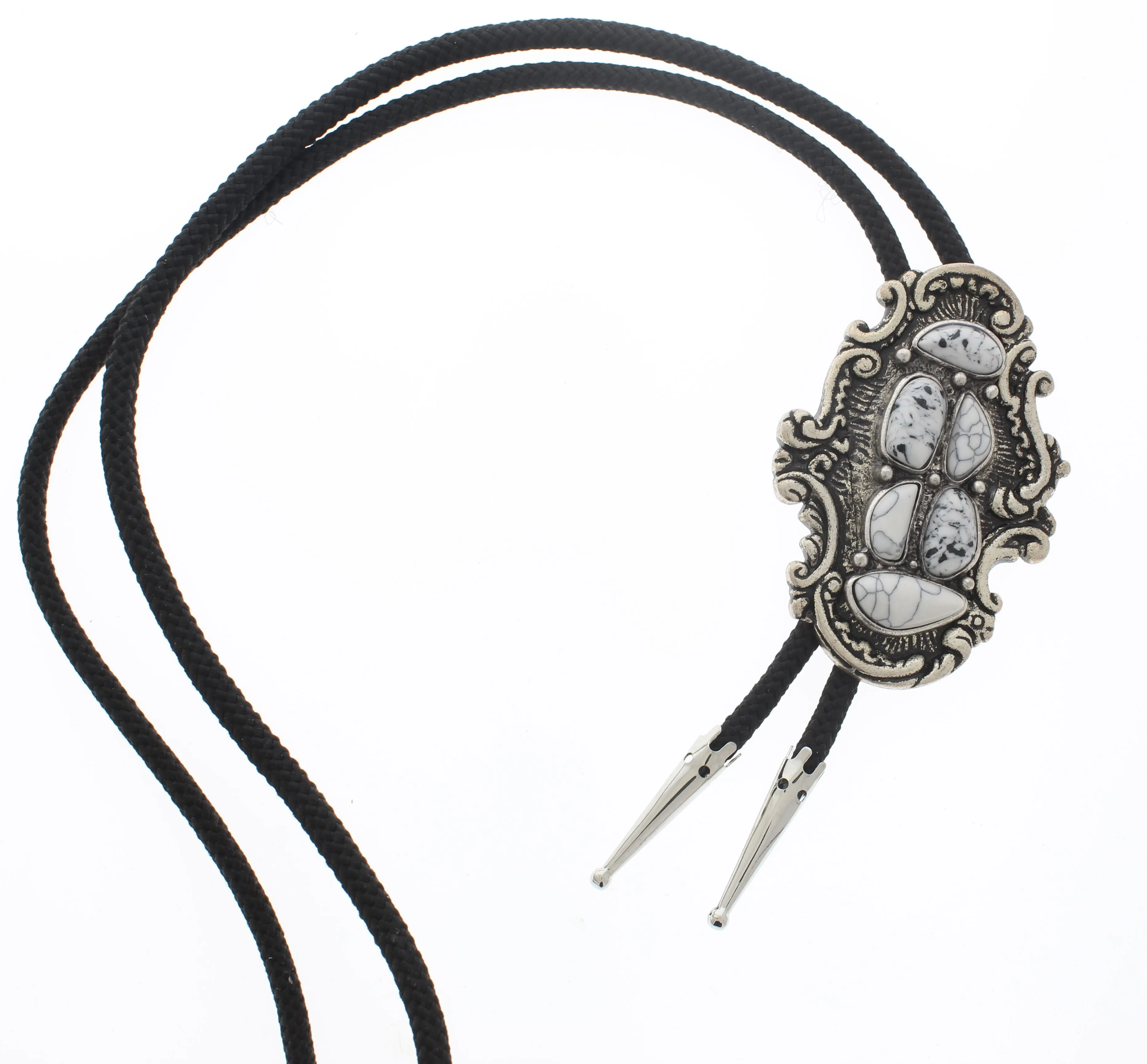 2 various Vintage White Buffalo Stone Bolo Ties, made in USA, each