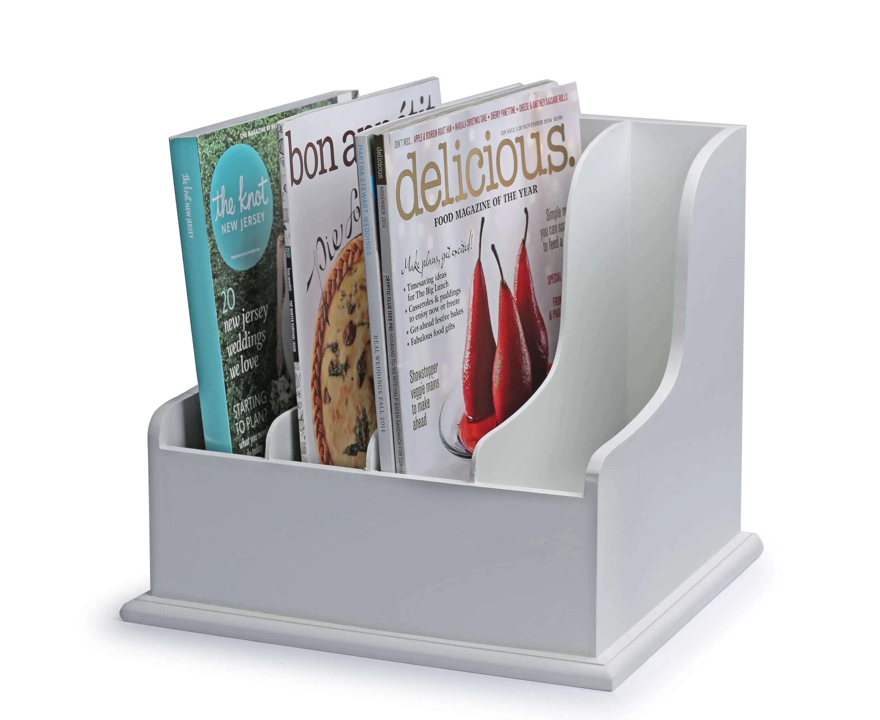 4-Compartment Wood Freestanding White Desk File Organizer