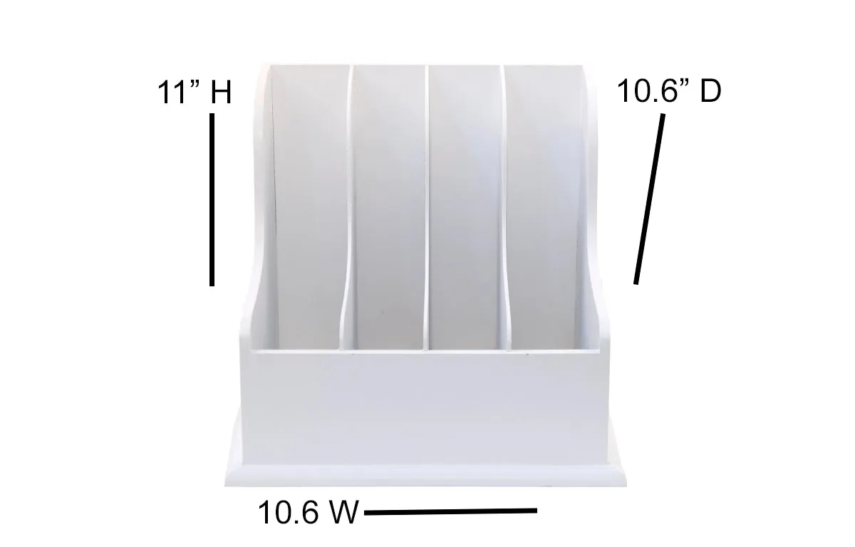 4-Compartment Wood Freestanding White Desk File Organizer
