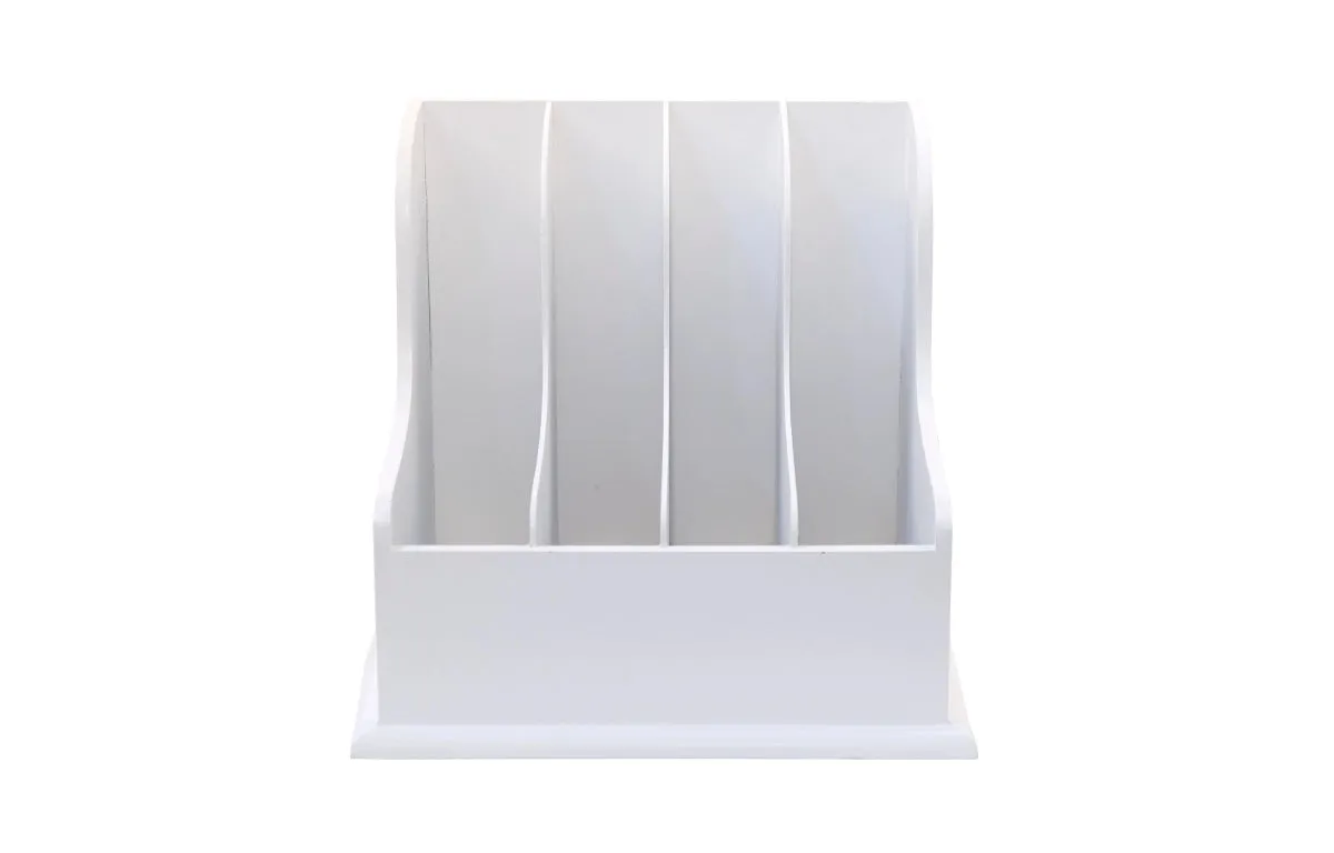 4-Compartment Wood Freestanding White Desk File Organizer