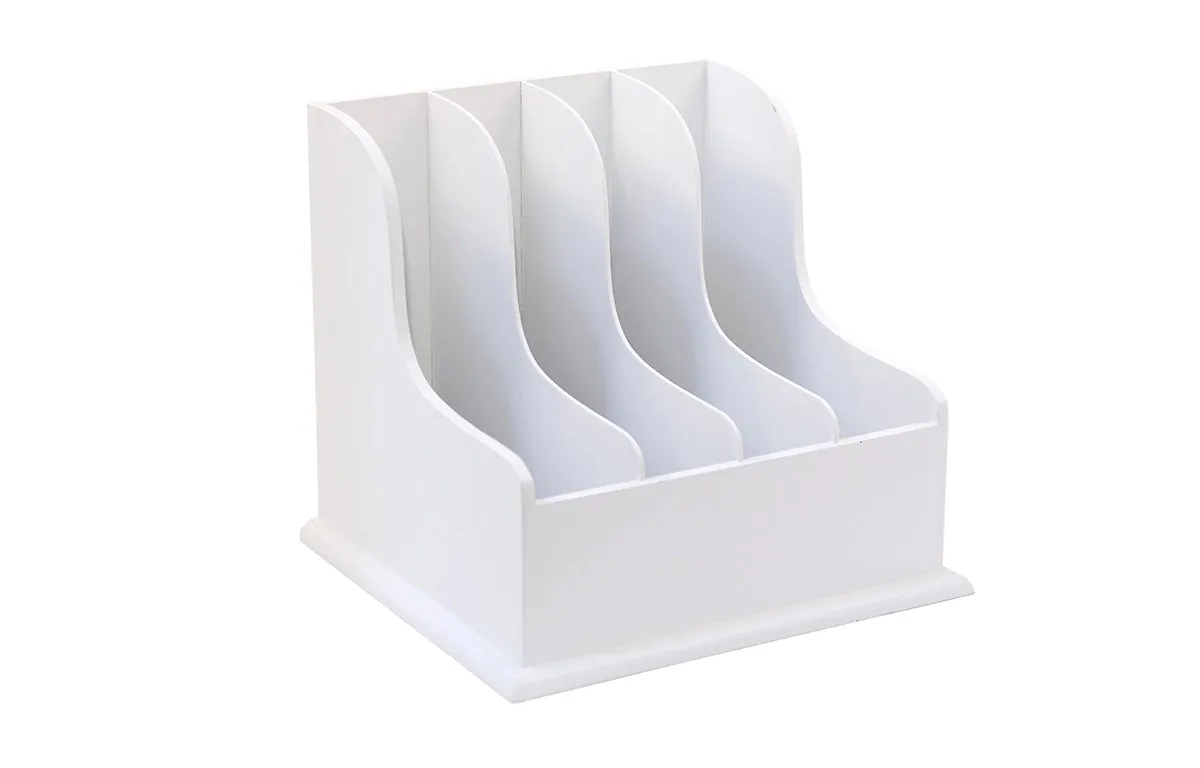 4-Compartment Wood Freestanding White Desk File Organizer