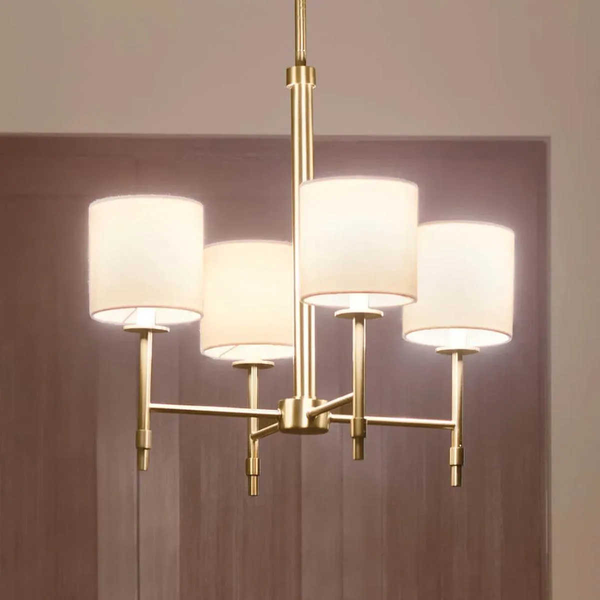 Ali 20" 4-Light Chandelier with Fabric Drum Shade, Brushed Natural Brass Finish