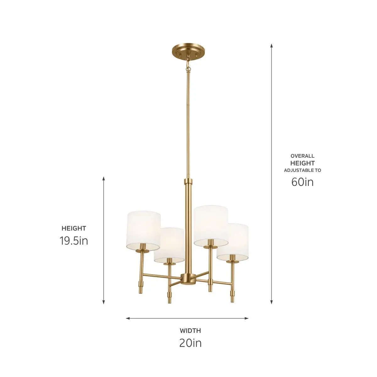 Ali 20" 4-Light Chandelier with Fabric Drum Shade, Brushed Natural Brass Finish