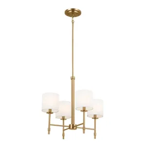 Ali 20" 4-Light Chandelier with Fabric Drum Shade, Brushed Natural Brass Finish