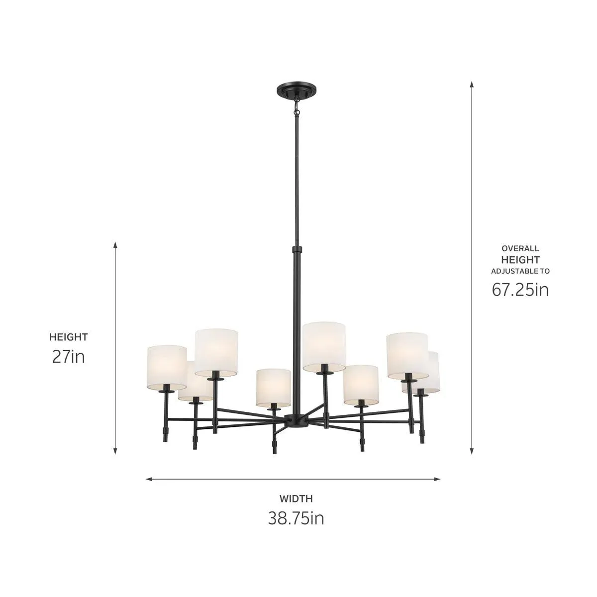 Ali 39" 8-Light Chandelier with Fabric Drum Shade, Black Finish