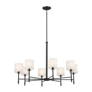Ali 39" 8-Light Chandelier with Fabric Drum Shade, Black Finish