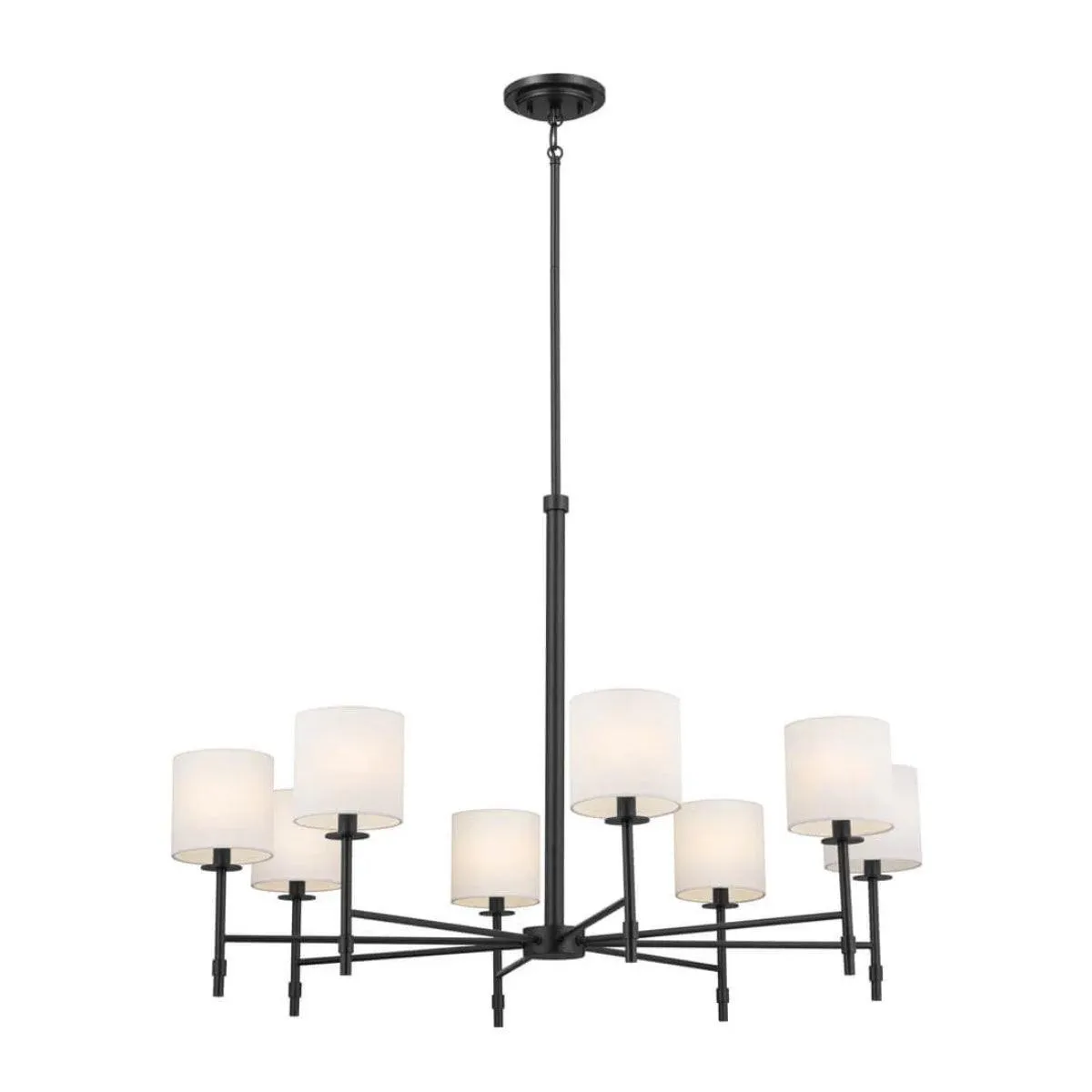 Ali 39" 8-Light Chandelier with Fabric Drum Shade, Black Finish