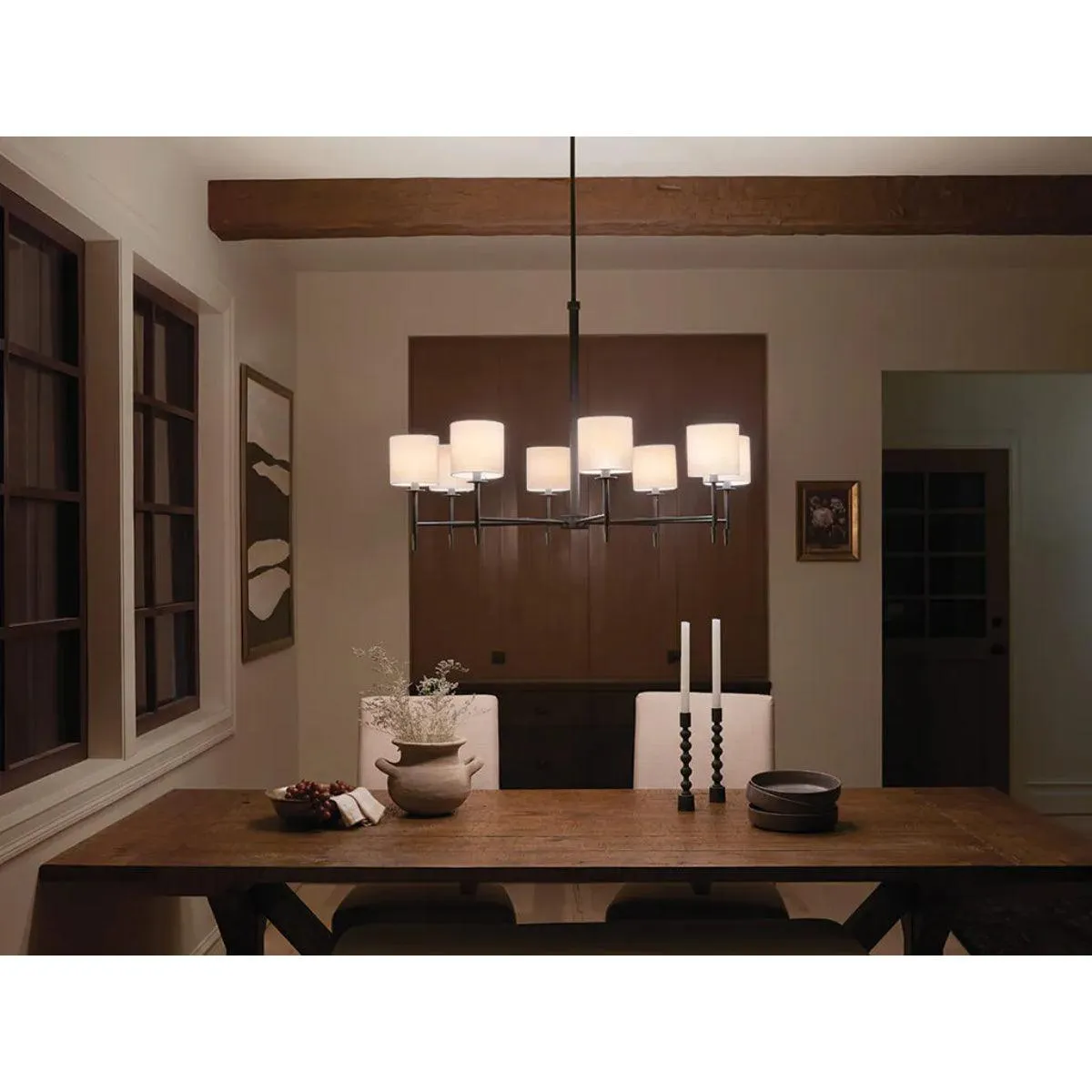 Ali 39" 8-Light Chandelier with Fabric Drum Shade, Black Finish