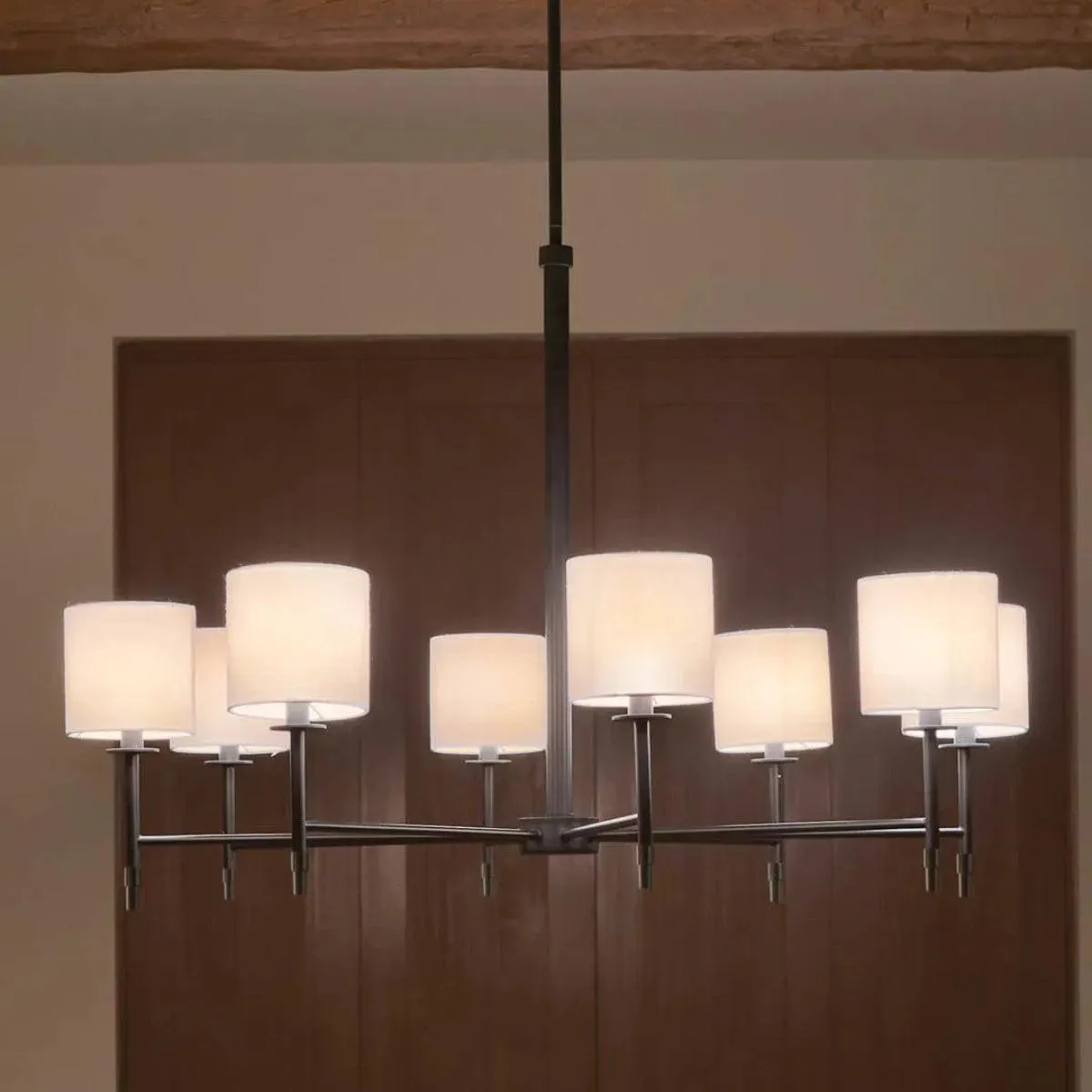 Ali 39" 8-Light Chandelier with Fabric Drum Shade, Black Finish