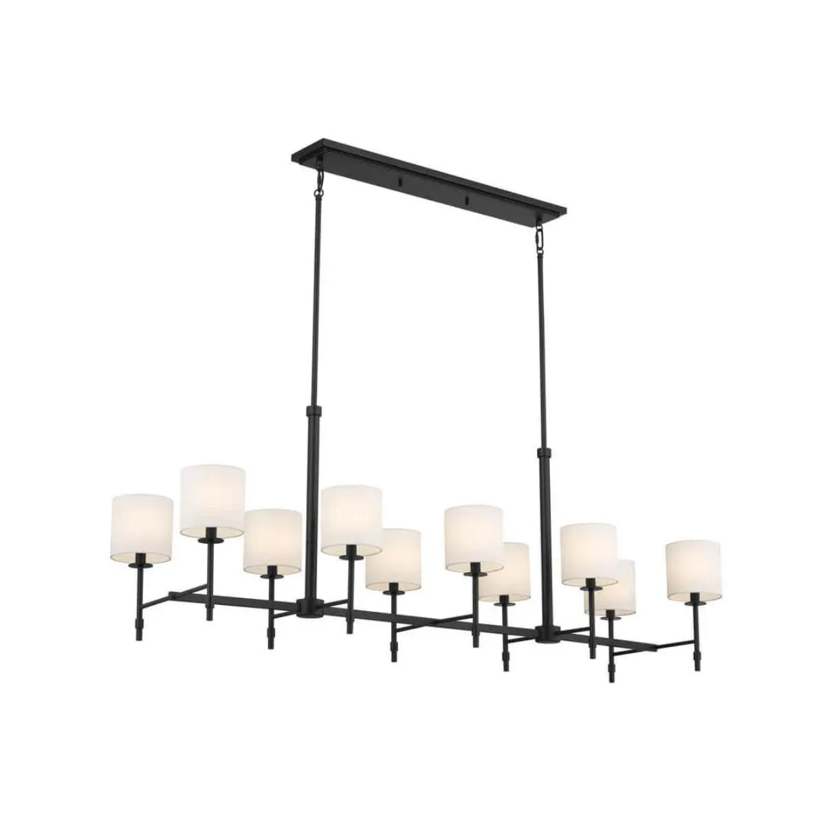 Ali 57" 10-Light Chandelier with Fabric Drum Shade, Black Finish