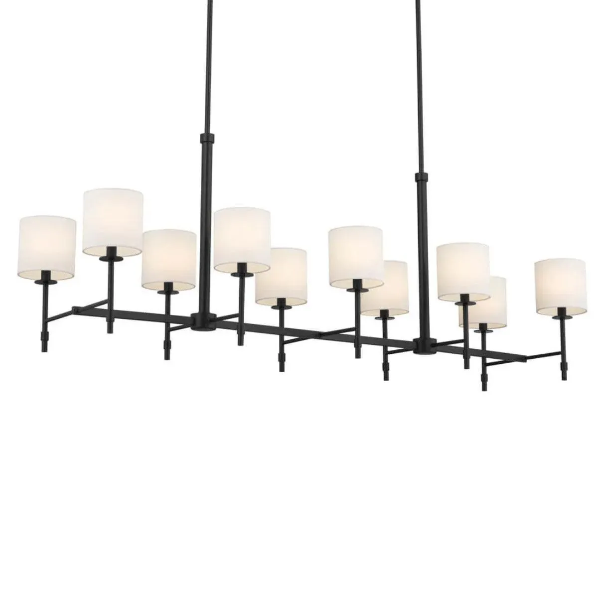 Ali 57" 10-Light Chandelier with Fabric Drum Shade, Black Finish