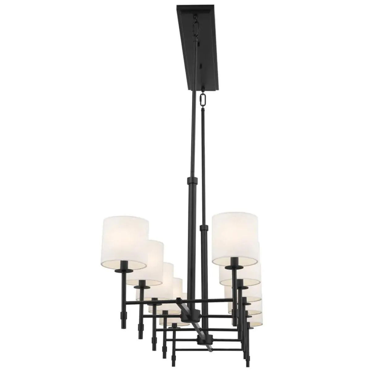 Ali 57" 10-Light Chandelier with Fabric Drum Shade, Black Finish