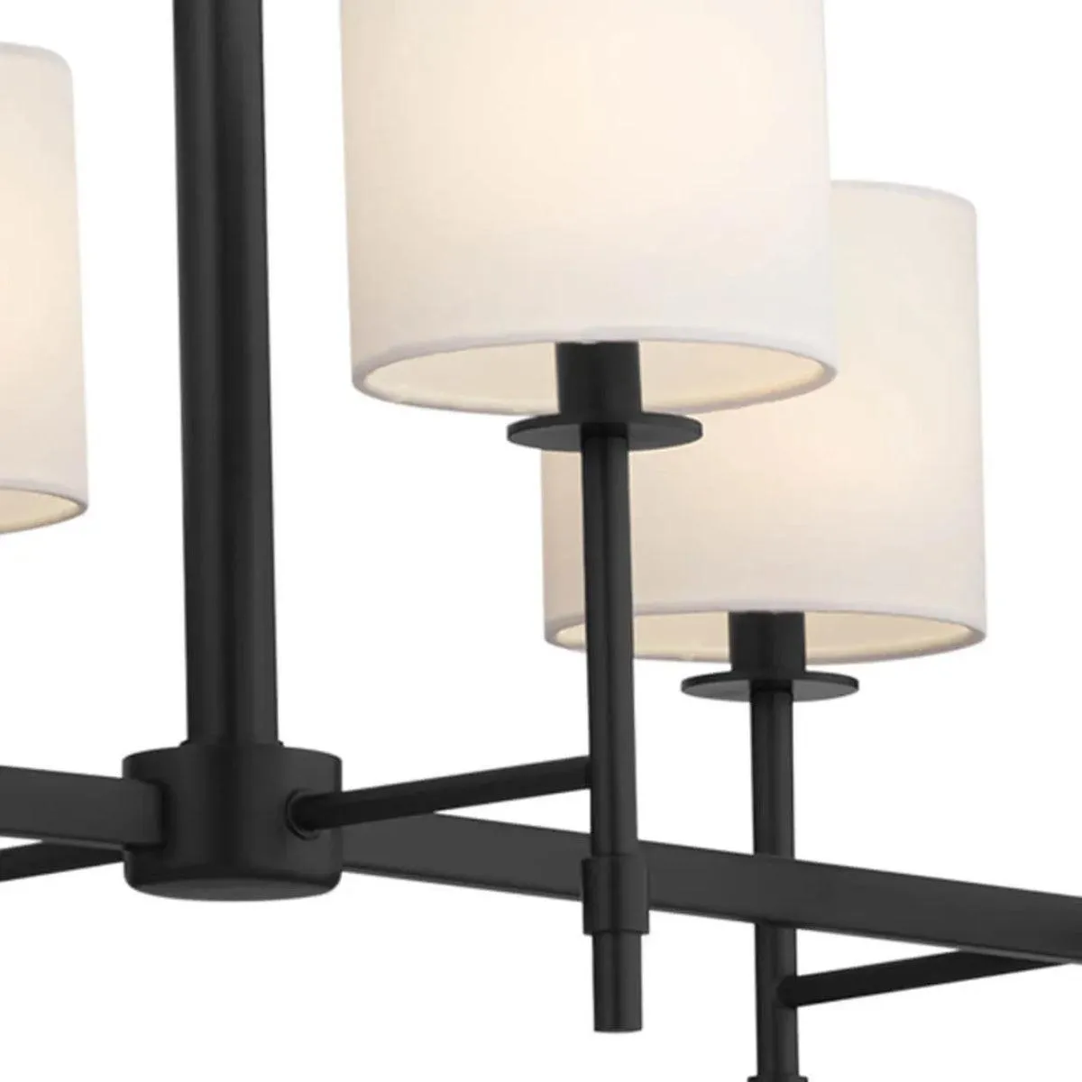 Ali 57" 10-Light Chandelier with Fabric Drum Shade, Black Finish