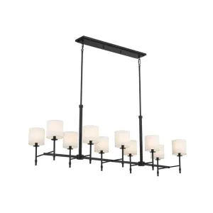 Ali 57" 10-Light Chandelier with Fabric Drum Shade, Black Finish