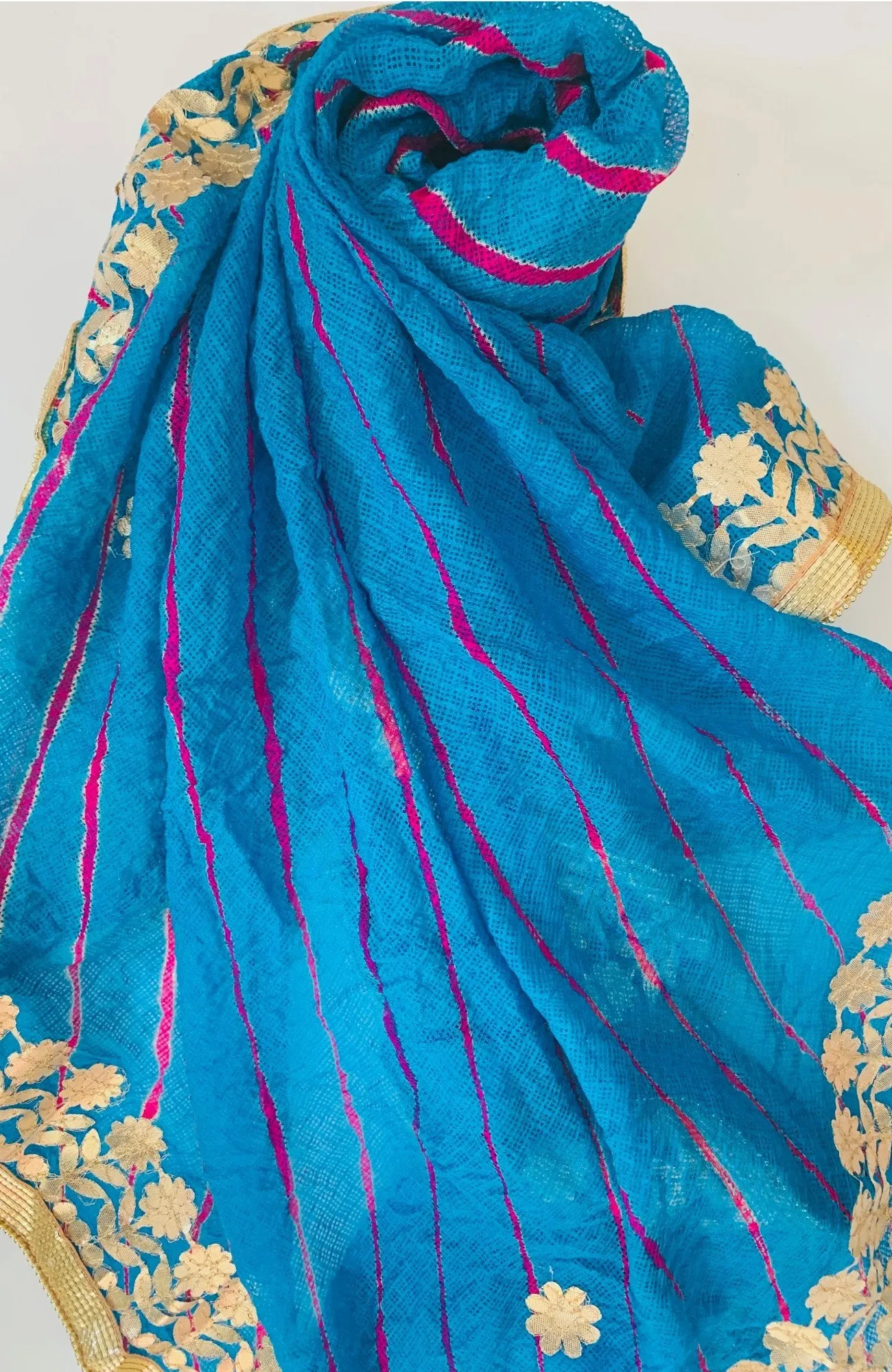 Azure Blue Pink Gotta Patti Leheriya Dupatta