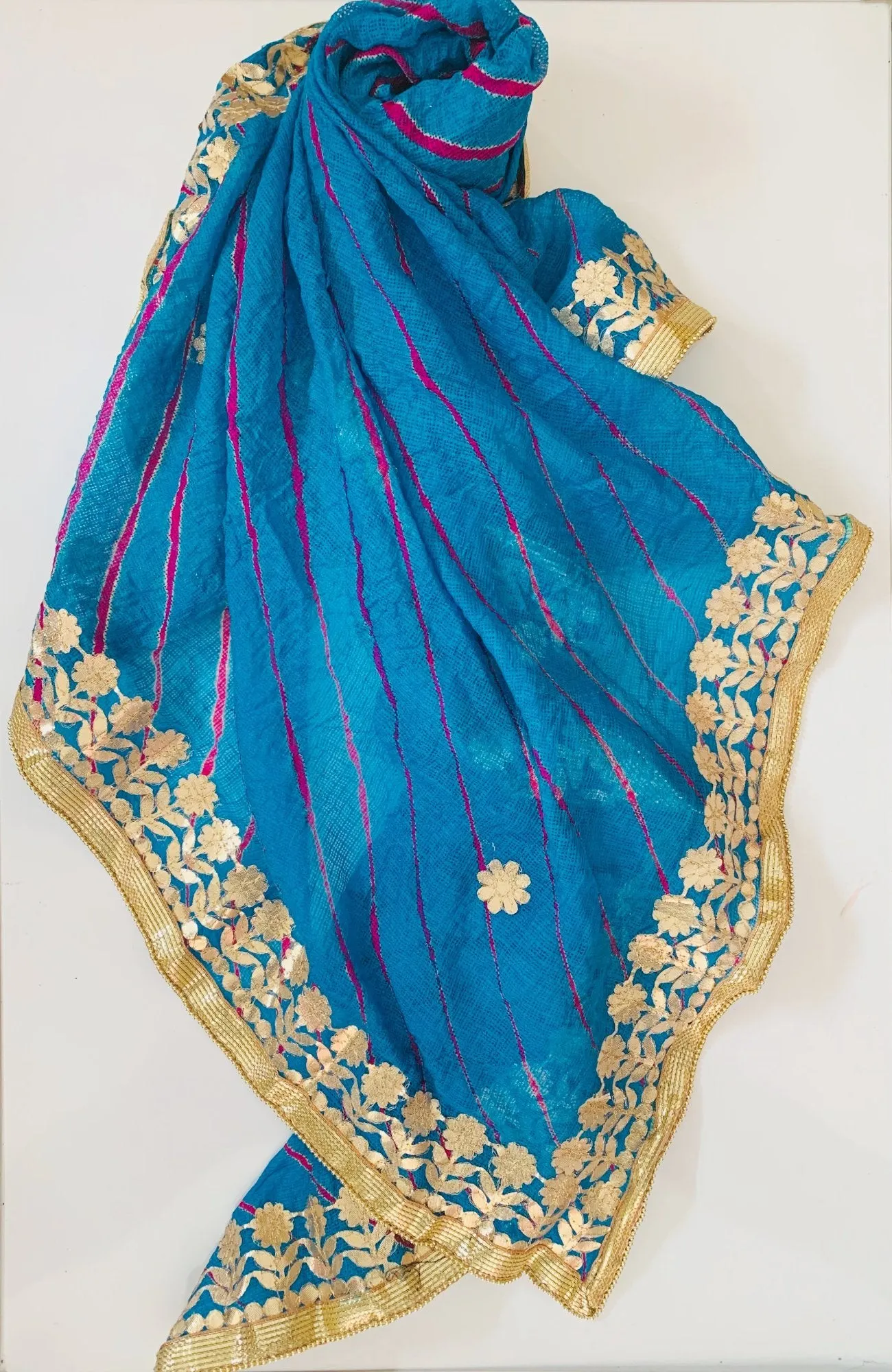 Azure Blue Pink Gotta Patti Leheriya Dupatta