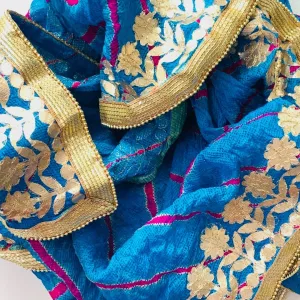 Azure Blue Pink Gotta Patti Leheriya Dupatta