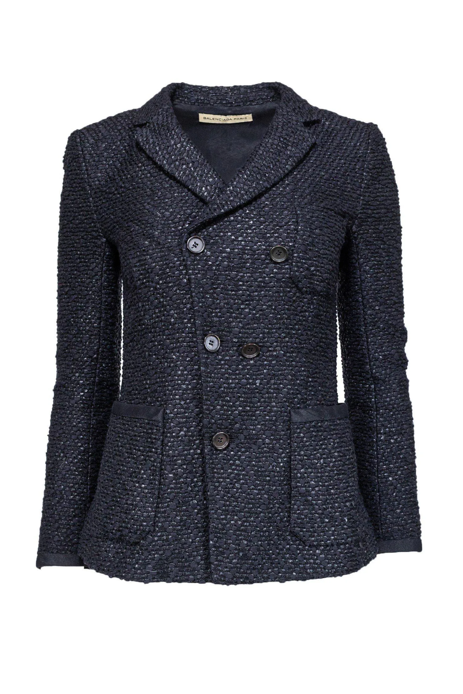 Balenciaga - Black Tweed Double Breasted Blazer Sz 6