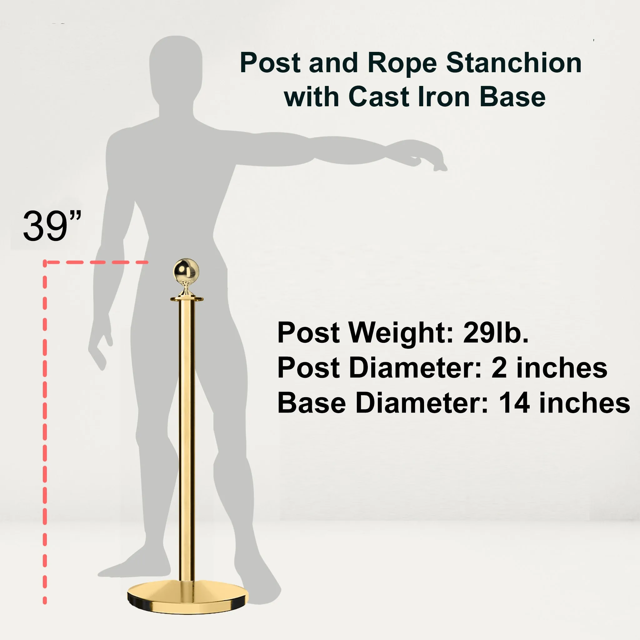 Ball Top Post and Rope Stanchion with Cast Iron Base - Montour Line CILine