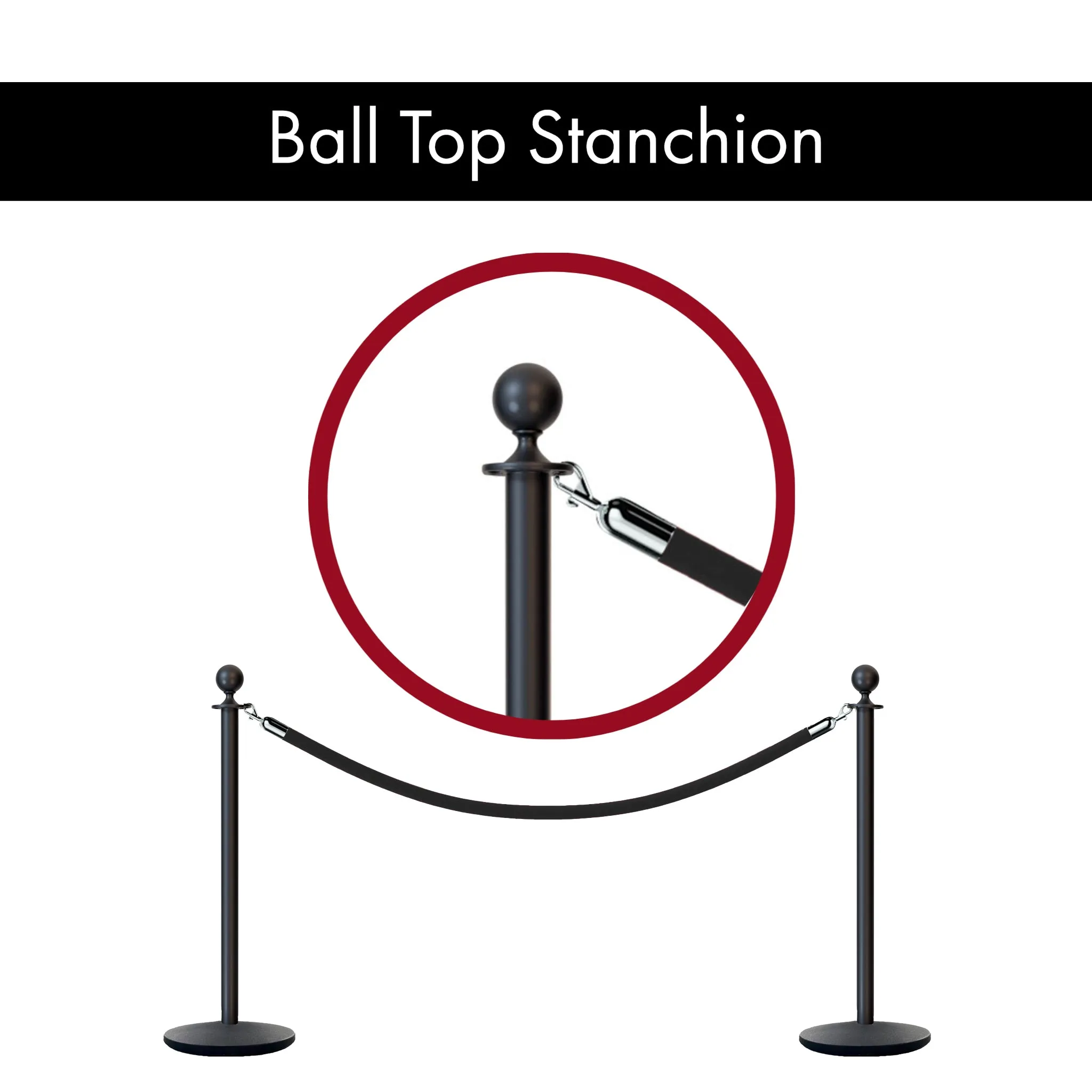 Ball Top Post and Rope Stanchion with Cast Iron Base - Montour Line CILine