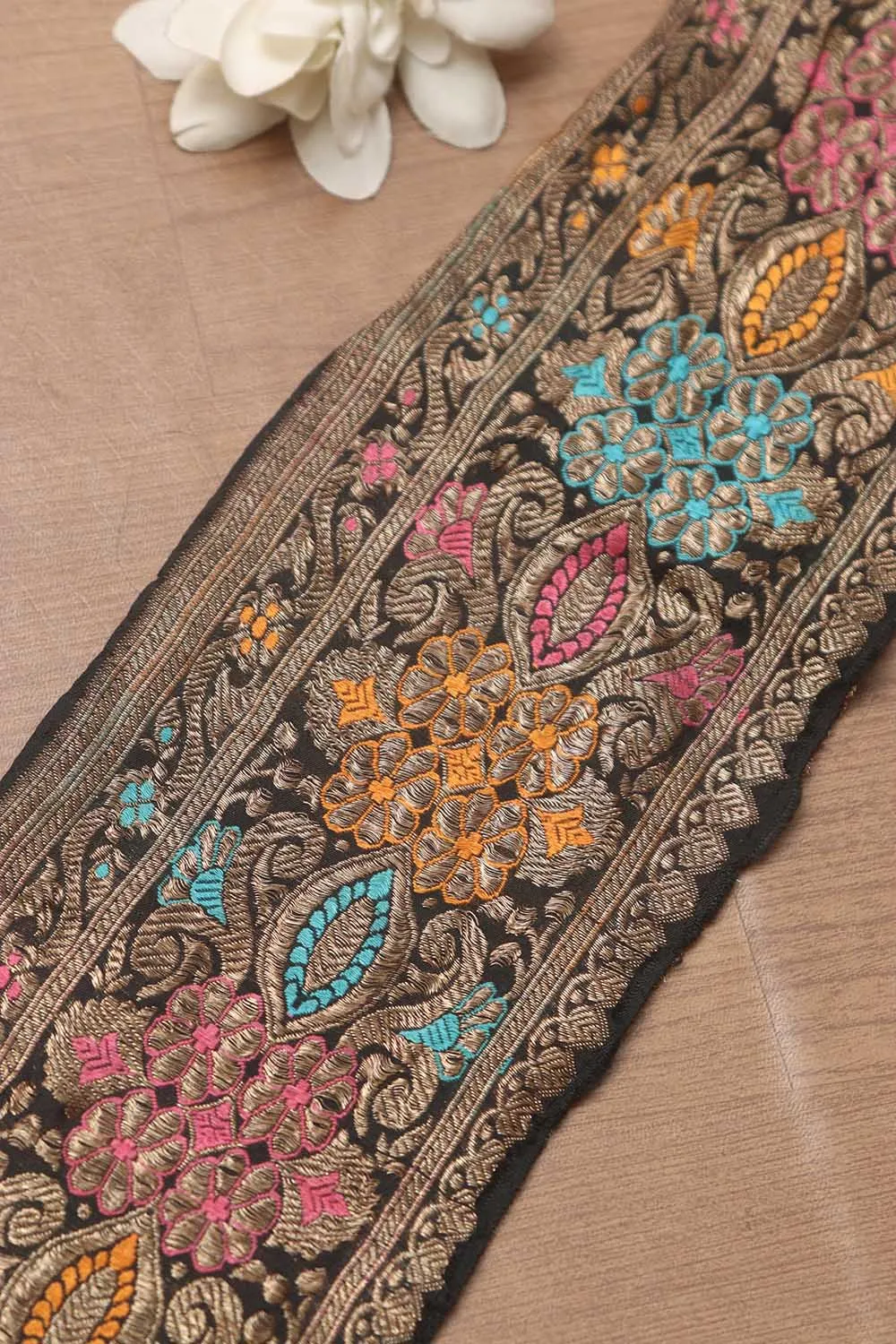 Black Banarasi Handloom Vintage Pure Silk Border ( 0.75 Mtr )