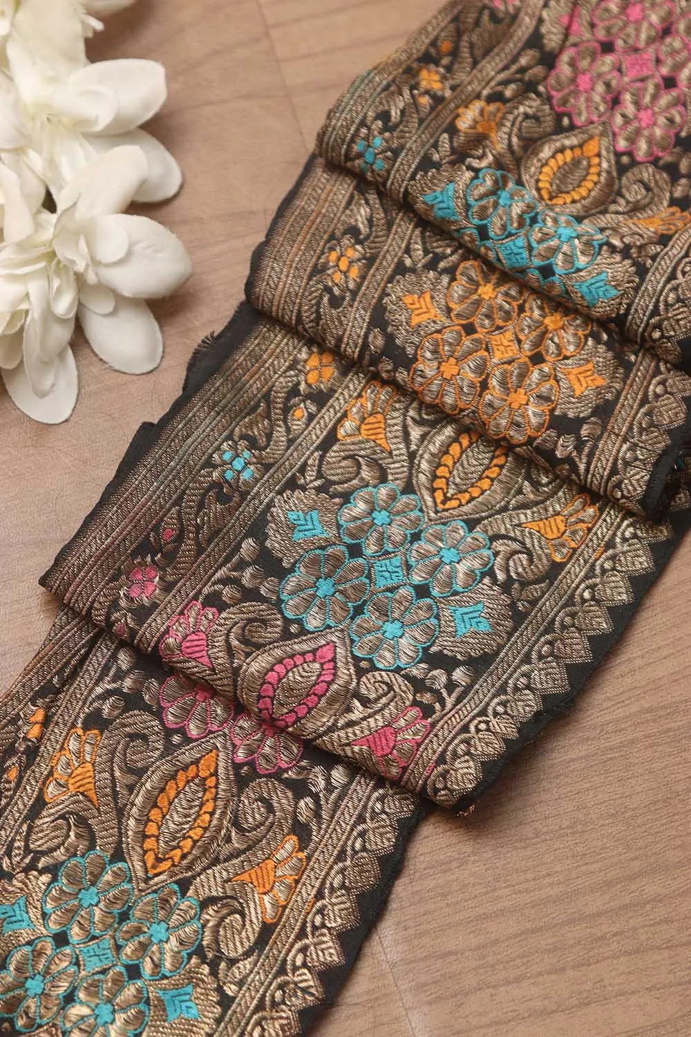 Black Banarasi Handloom Vintage Pure Silk Border ( 0.75 Mtr )