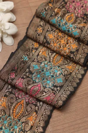 Black Banarasi Handloom Vintage Pure Silk Border ( 0.75 Mtr )