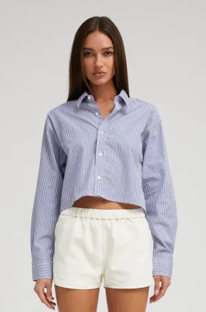Blue Striped Cropped Button Down