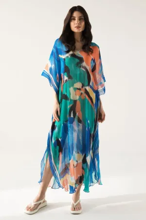 Brushstroke Print Blue Kaftan