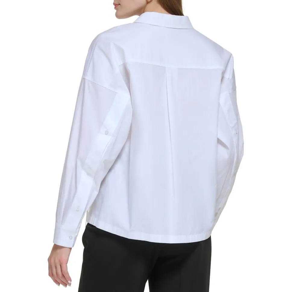 Calvin Klein Womens Poplin Long Sleeve Button Down Blouse