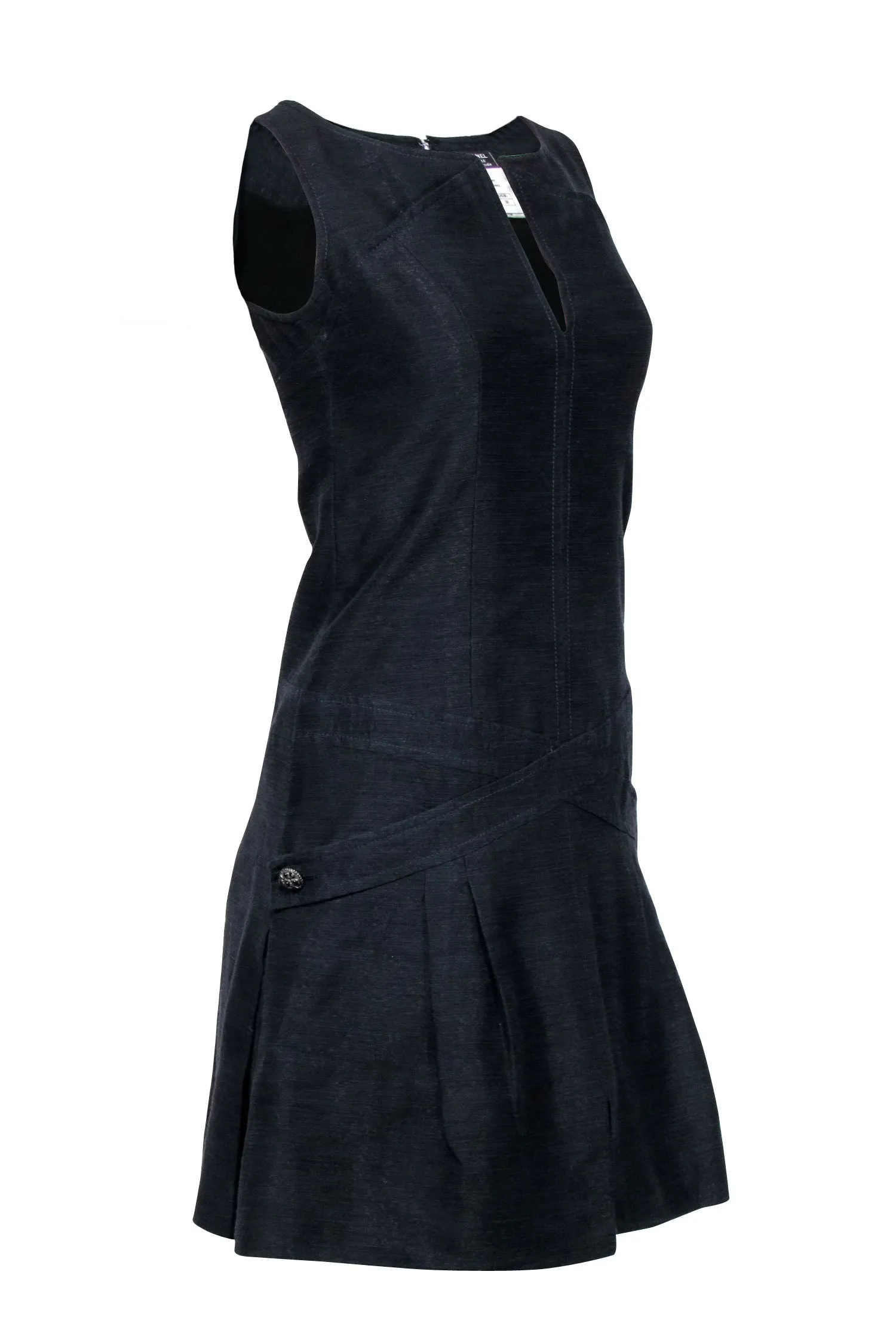 Chanel - Black Textured Sleeveless Drop Waist Dress Sz 4