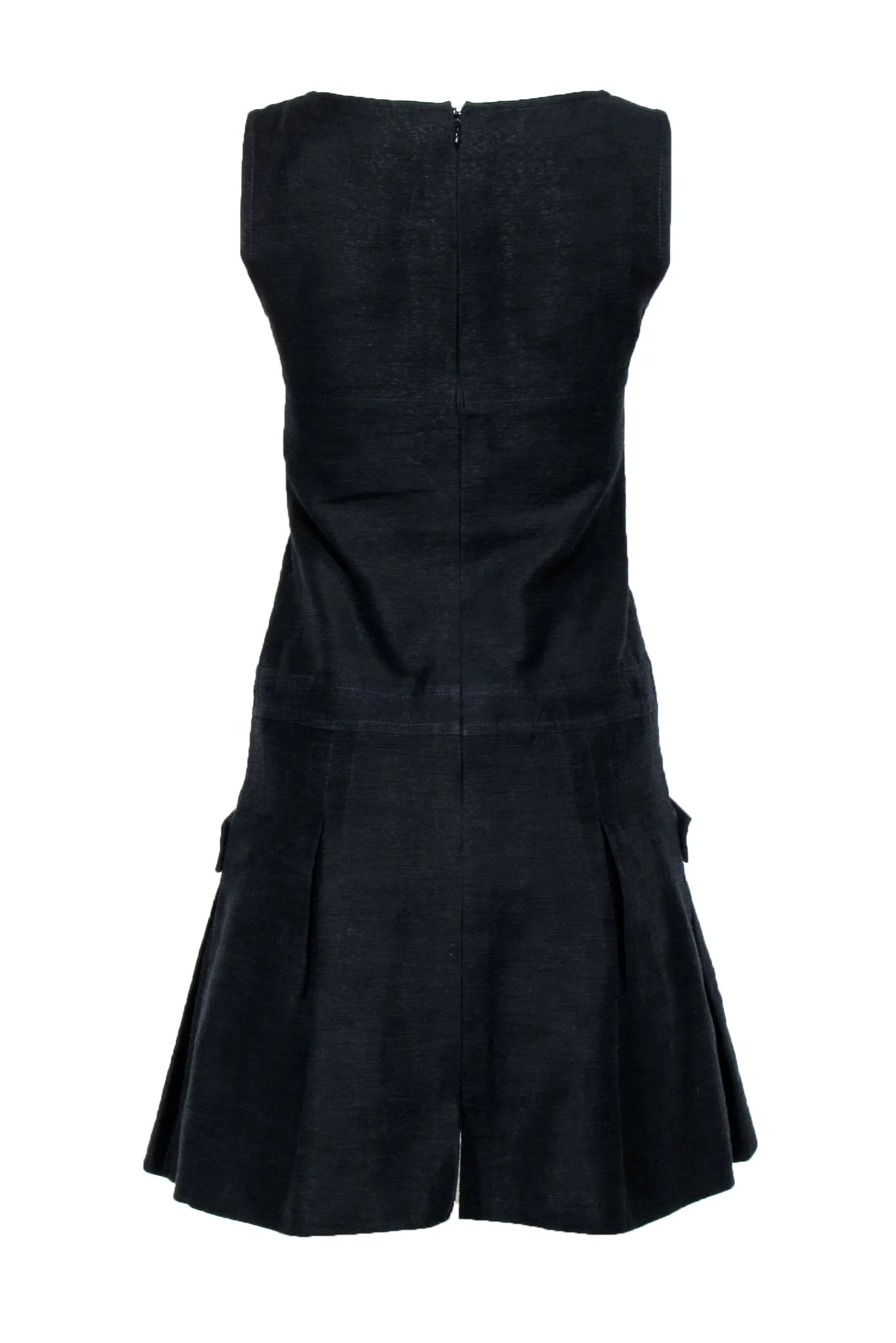 Chanel - Black Textured Sleeveless Drop Waist Dress Sz 4