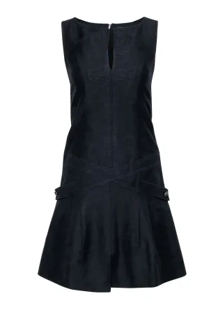 Chanel - Black Textured Sleeveless Drop Waist Dress Sz 4