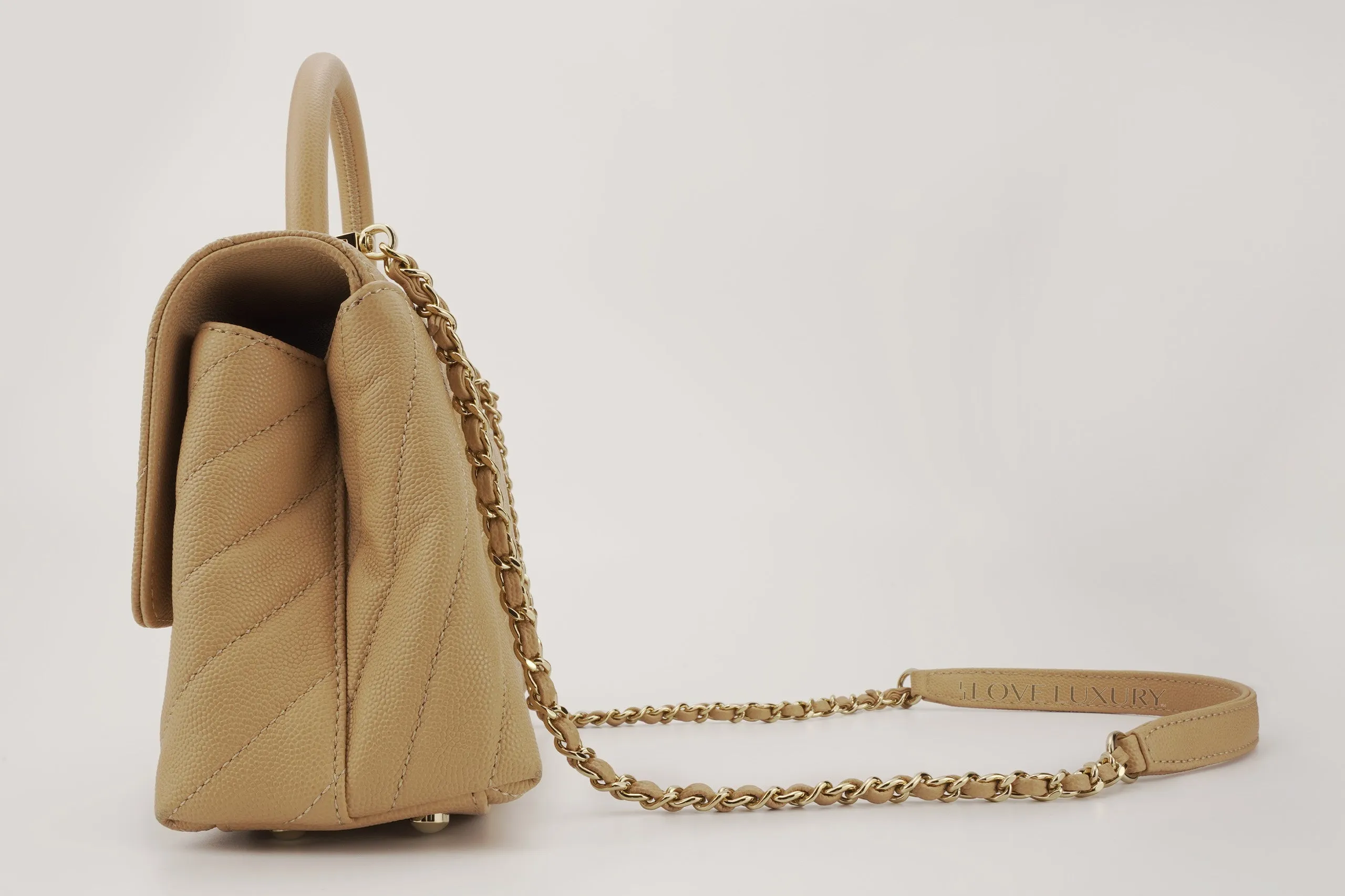 Chanel Small Coco Top Handle Flap Caviar Beige Champagne GHW