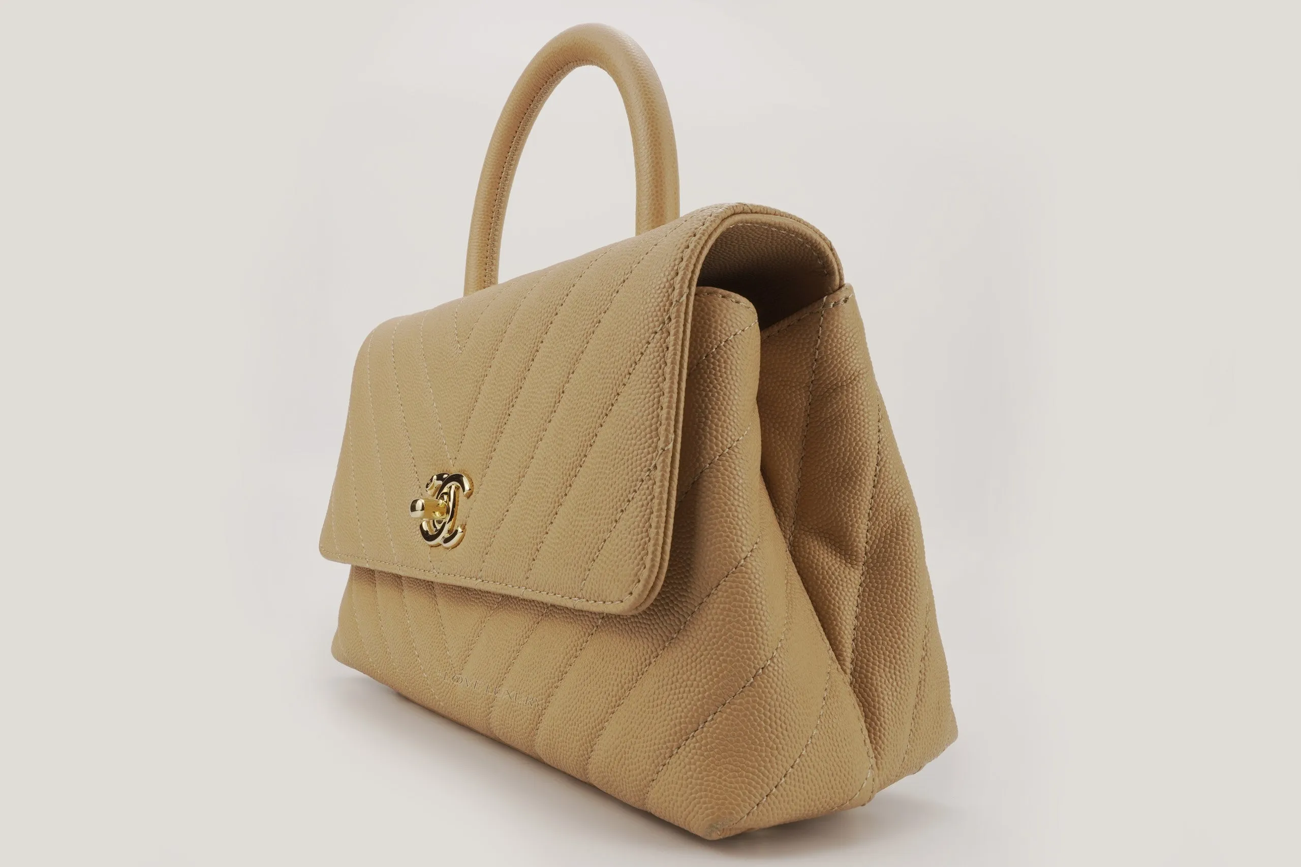 Chanel Small Coco Top Handle Flap Caviar Beige Champagne GHW