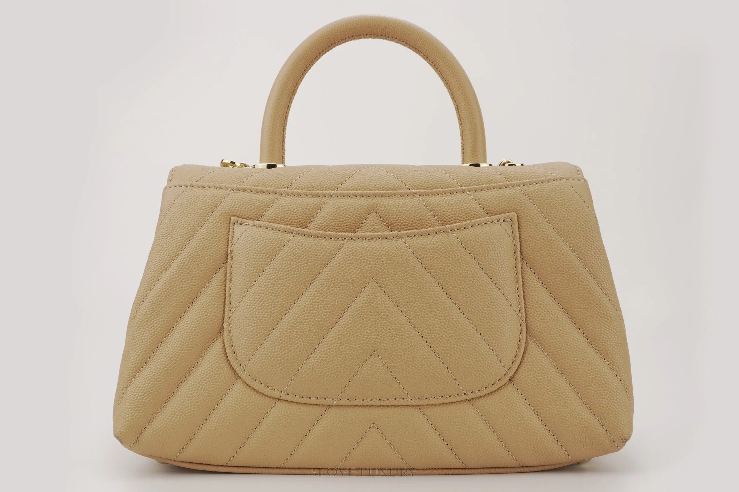 Chanel Small Coco Top Handle Flap Caviar Beige Champagne GHW