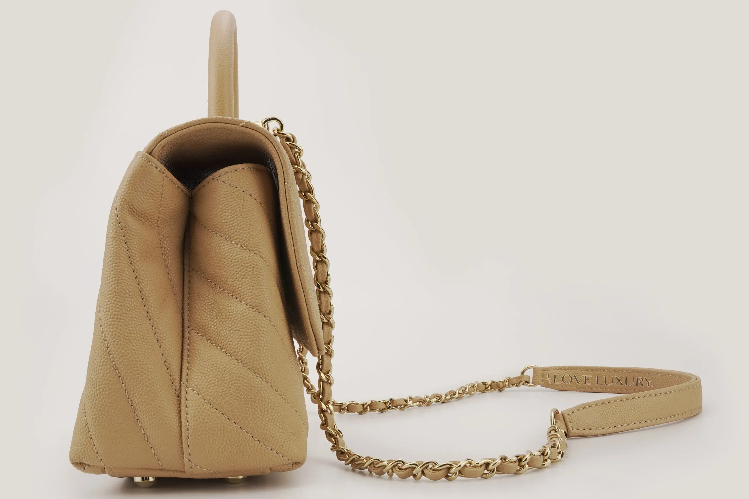 Chanel Small Coco Top Handle Flap Caviar Beige Champagne GHW