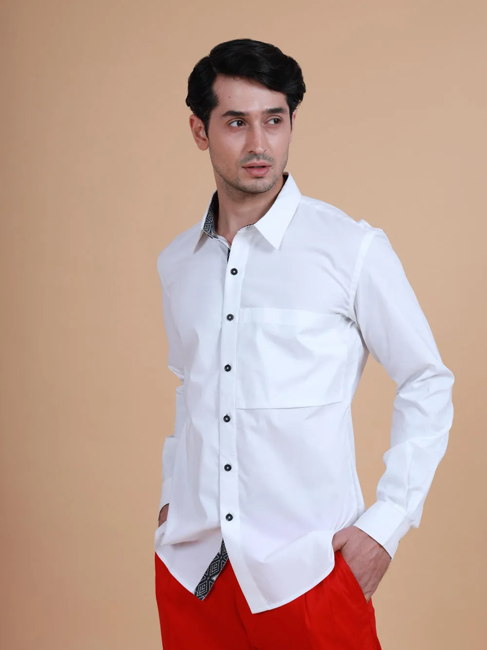 Collared Shirt With Printed Trimming