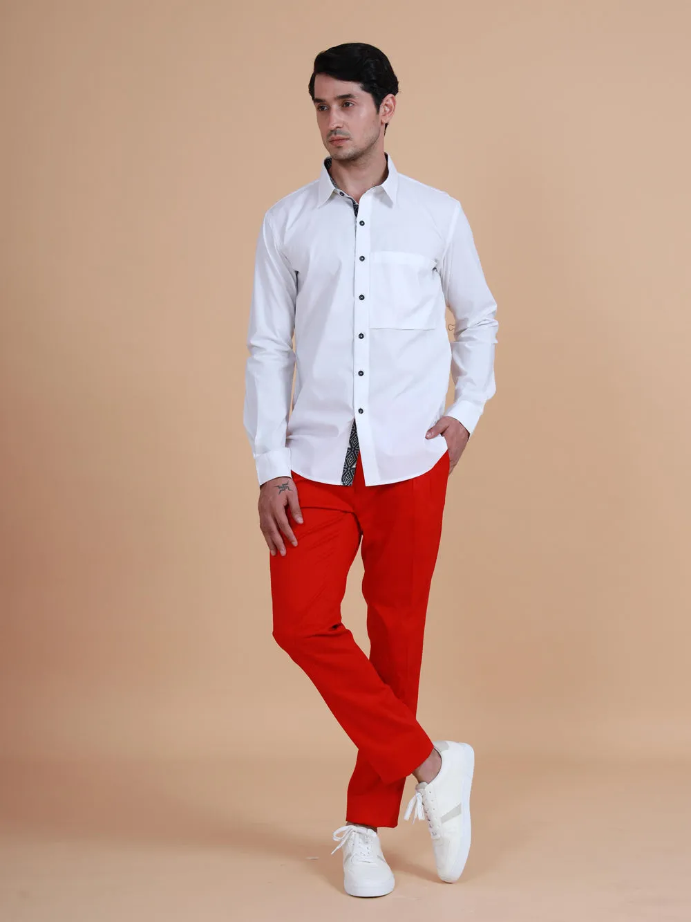 Collared Shirt With Printed Trimming