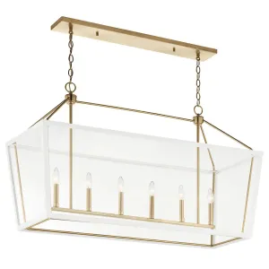 Delvin 44" 6-Light Linear Pendant Light with Clear Glass, White and champagne bronze Finish