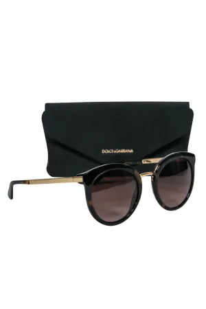 Dolce & Gabbana - Brown Tortoise Shell Round Sunglasses w/ Gold Trim