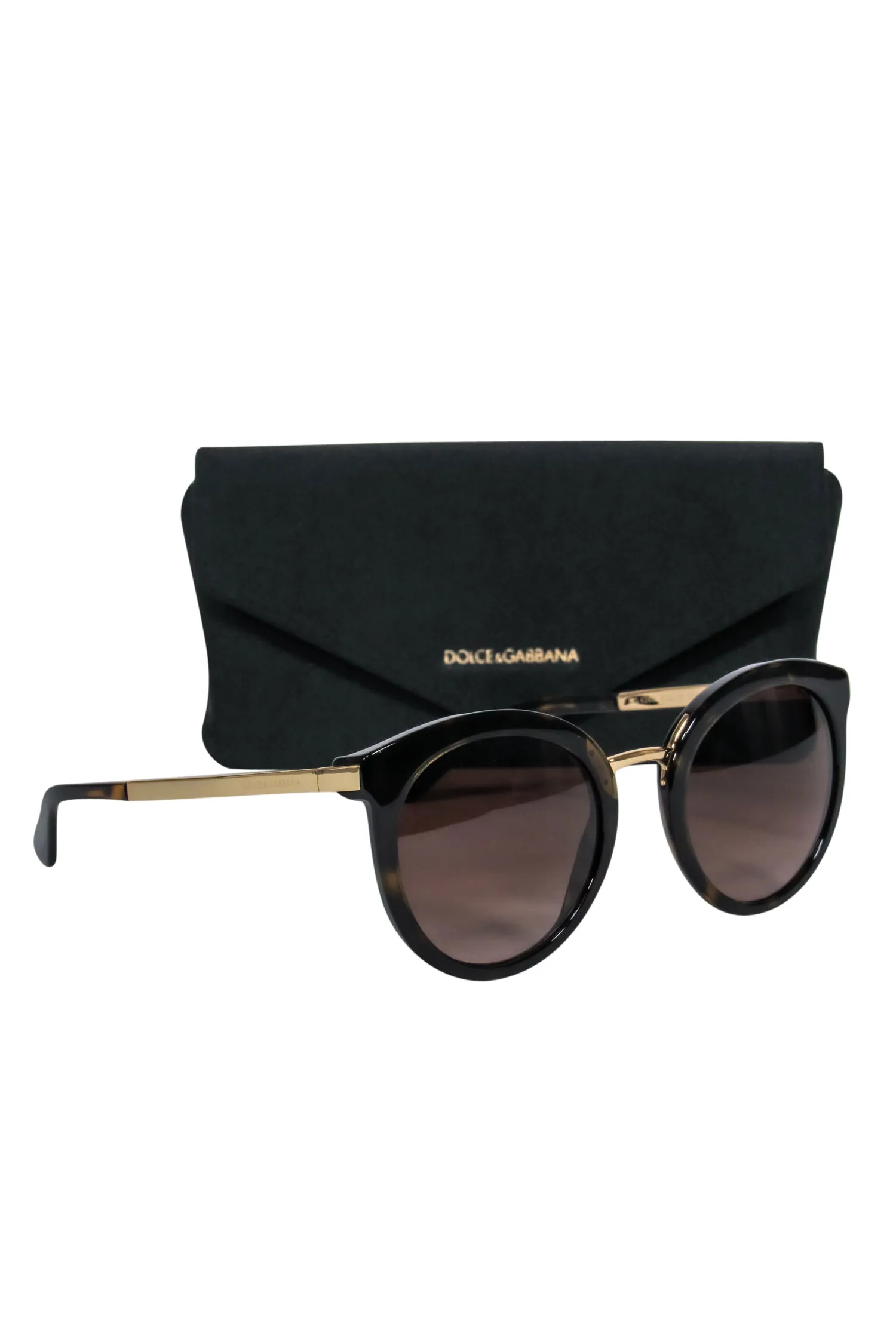 Dolce & Gabbana - Brown Tortoise Shell Round Sunglasses w/ Gold Trim