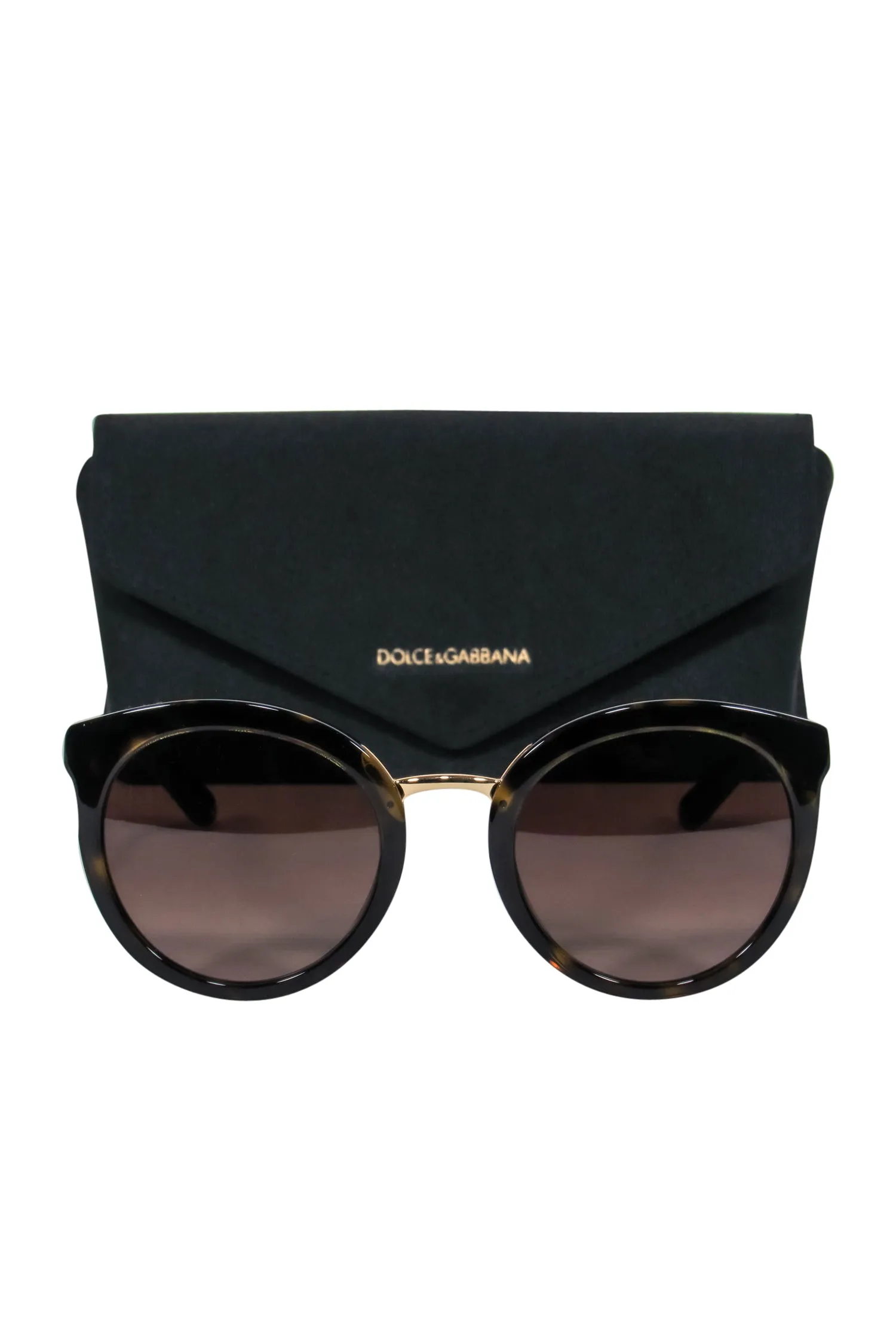 Dolce & Gabbana - Brown Tortoise Shell Round Sunglasses w/ Gold Trim