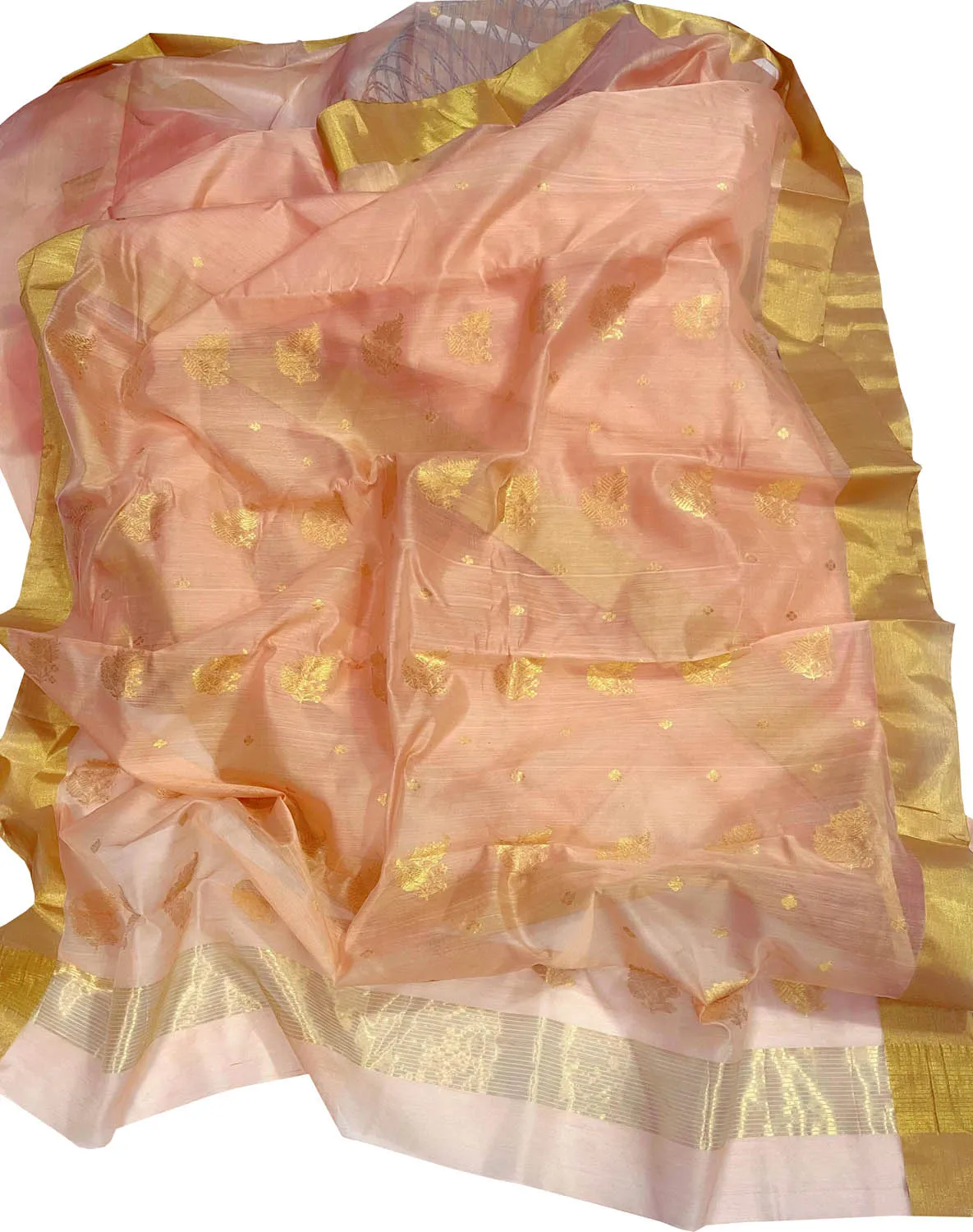 Elegant Peach Chanderi Handloom Silk Cotton Saree