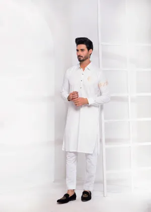 ER 534 Edge Kurta Shalwar Off white With Logo and Emboided SLeeves