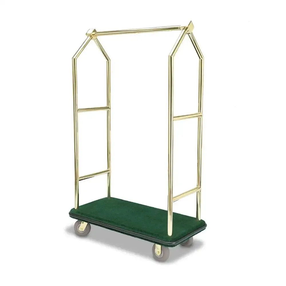 Forbes Industries 2443 43.5" Deluxe Luggage Cart, Solid Brass Superstructure, Gray Wheels in Brass Plated Forks