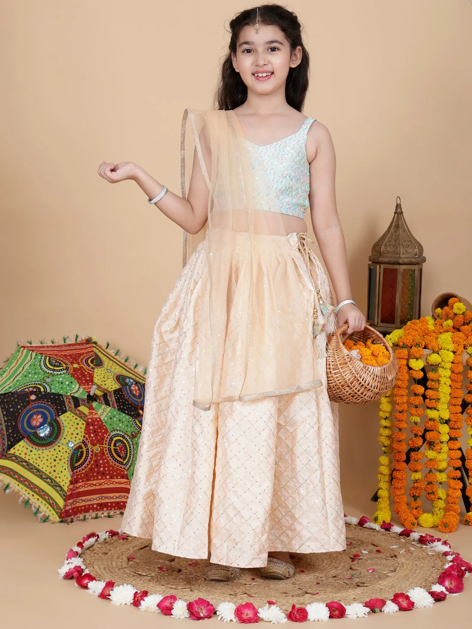 Girls Embroidered Skirt, Top, and Dupatta Set