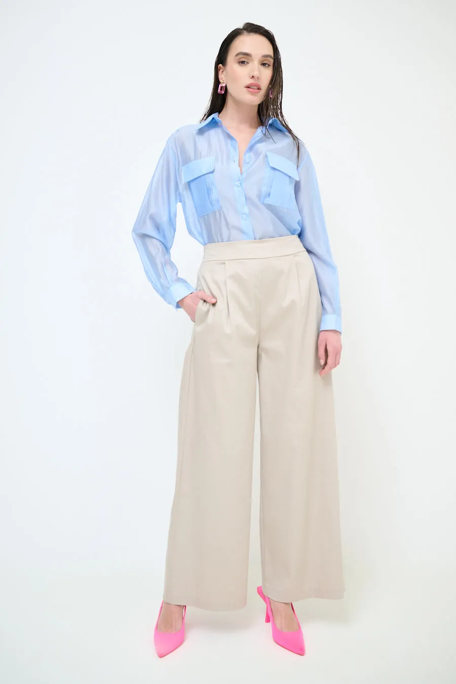 High-waisted wide leg pleated trousers wholesale