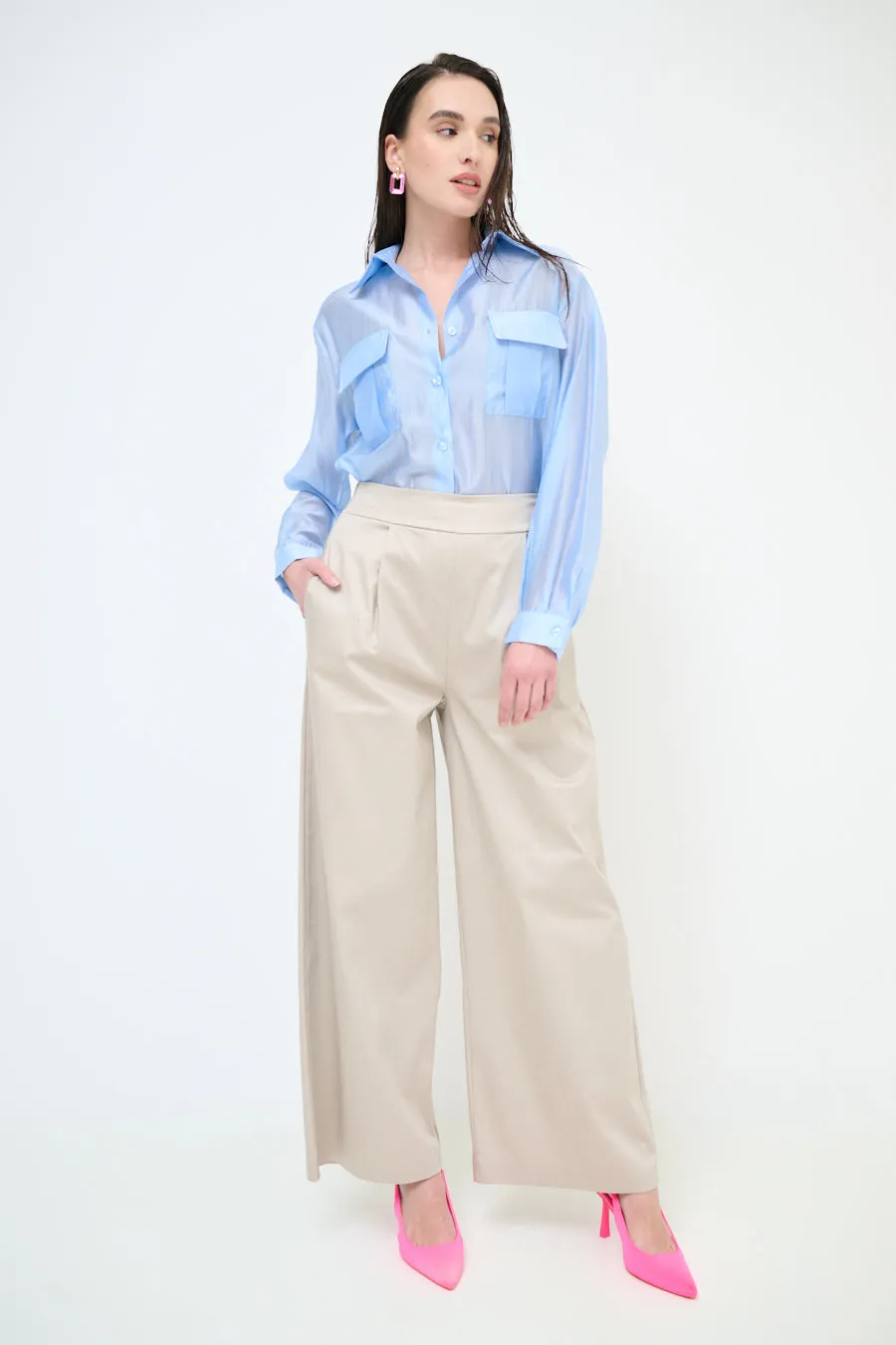 High-waisted wide leg pleated trousers wholesale