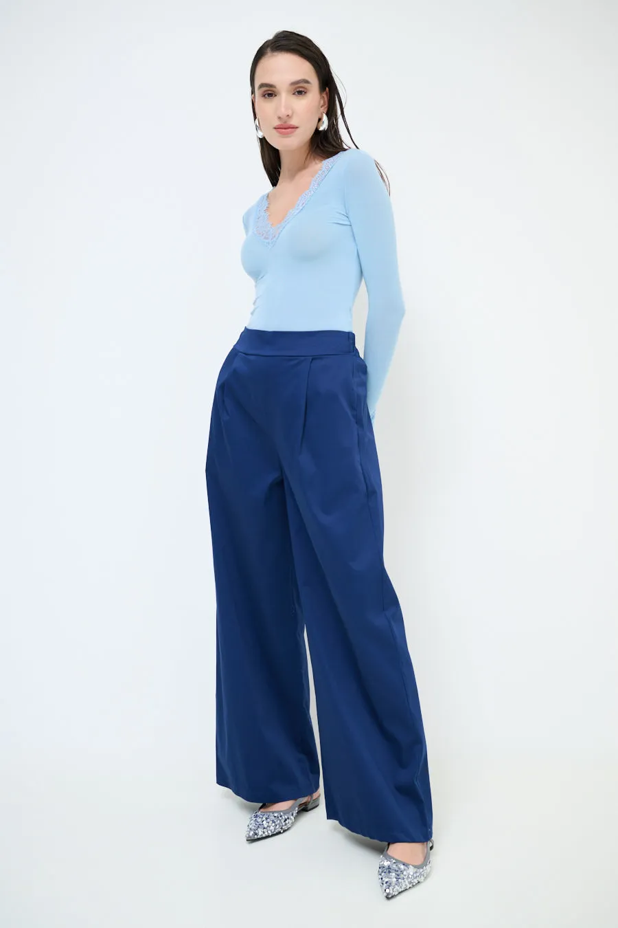 High-waisted wide leg pleated trousers wholesale